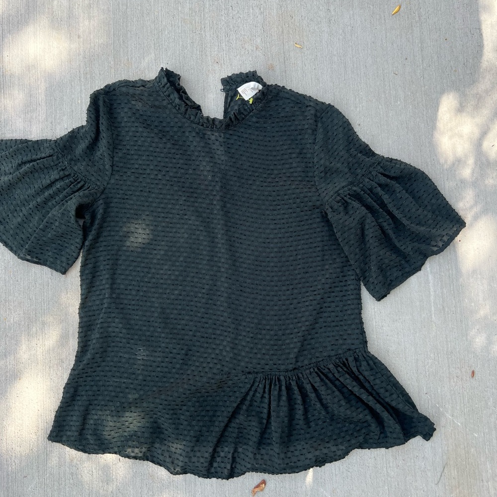 H&M Black Puff Sleeve Ruffled Blouse